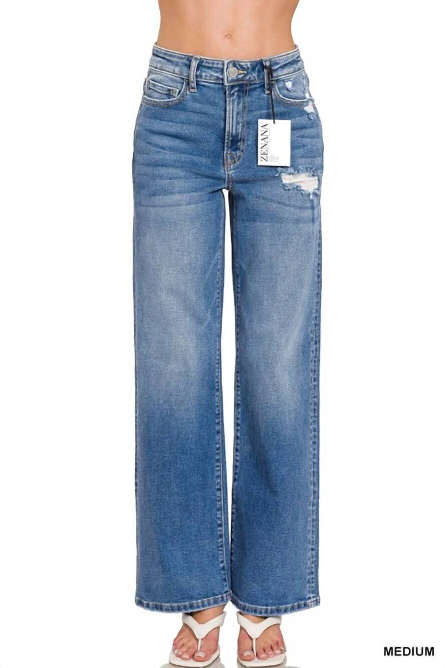 NEW ZENANA high wasted straight leg jeans in medium wash